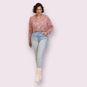 TORRID Womens Crinkle Chiffon Smocked Blouson Sleeve Semi Sheer Top Plus Size 1